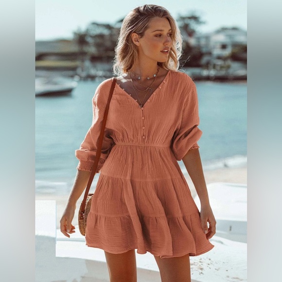 Simplee Lantern Sleeve Button Front Dress NWT - Picture 1 of 3